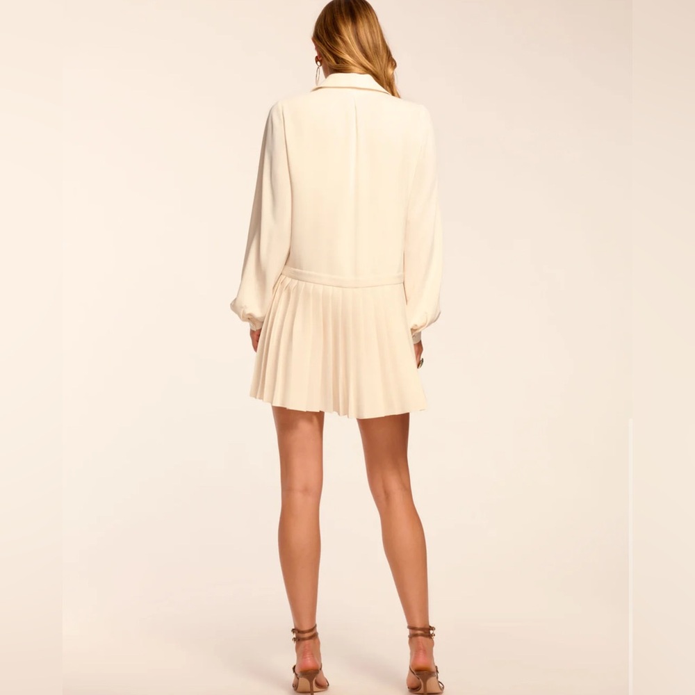 RAMY Brook Mercedes drop waist long sleeve mini shift dress pleated skirt detail - Picture 4 of 4